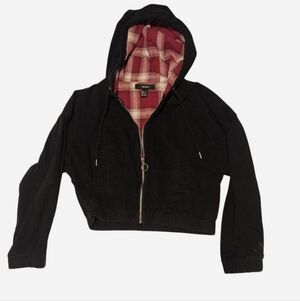 Forever 21 Black Utility Jacket with Red Plaid Lining